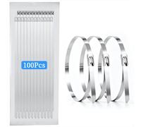VINATO Collier de Serrage Métallique 4,6×250mm, 100 Pièces, Inox 304, Résistance 100 kg, pour Câble Management, Intérieur/Extérieur,Résistant à la chaleur, Argent