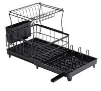 VINATO Égouttoir à Vaisselle 2 Niveaux, Égouttoir Vaisselle Rétractable sur Évier avec Plateau Amovible, Bec Rotatif à 360° et Extensible, Egoutoire Ustensiles Cuisine en Acier Inoxydable, 52x31x31cm