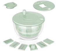 VINATO Essoreuse à Salade & Saladier 4,5L - Lavage, Essorage, Découpe. Mandoline Multifonctions avec 5 Lames + 1 Accessoire Presse-Agrumes Manuel.
