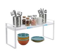 VINATO Étagère de Cuisine Extensible (37-62 cm) Étagère de Rangement de Cuisine en Métal, Support à Épices Réglable et Empilable Organisateur Placard Cuisine pour Épices, Bocaux, Blanc