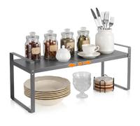 VINATO Étagère de Cuisine Extensible (37-62 cm) Étagère de Rangement de Cuisine en Métal, Support à Épices Réglable et Empilable Organisateur Placard Cuisine pour Épices, Bocaux, Gris