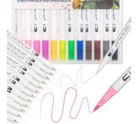VINATO Feutres Double Pointe 12 Couleurs, Lavables - Pour Dessin, Lettering, Bullet Journal et Coloriage pour Adultes, Marqueurs à l'Eau à Pointe Fine et Pointe Pinceau