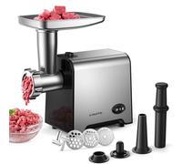 VINATO Hachoir à Viande Électrique, CompactPower Embout à Saucisse, Puissance de Blocage 450W, 3 Disques à Trous en Acier Inoxydable (3, 5, 7mm), Poussoir, Embout à Kebab