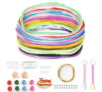 VINATO Kit DIY Scoubidou et Perles, Ensemble de Bricolage Créatif avec Fils à Tresser, Perles en Bois et Accessoires pour Fabrication de Bracelets, Porte-Clés et Décorations, pour Ateliers Manuels