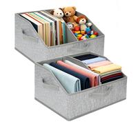 VINATO Lot de 2 Boîtes de Rangement en Tissu 24L Panier Rangement Pliable avec Séparateur Amovible et Poignées Cube de Rangement en Tissu Ouvertes pour Vêtements, Jouets, Livres, Armoire, 40*30*20cm