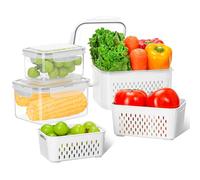 VINATO Lot de 3 Boîte Rangement Frigo, (0.8+1.7+3.15L) Boite avec Passoire pour Fruits Légumes, Adapté au micro-ondes et au lave-vaisselle, Sans BPA