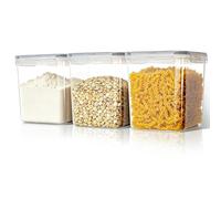 VINATO Lot de 3 Boîtes de Conservation 2,5L - Récipients Hermétiques Sans BPA avec 24 Étiquettes et 3 Tasses Mesureuses - Transparent, Empilable - Pour Céréales, Farine, Sucre, Café