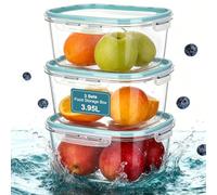 VINATO Lot de 3 Boîtes de Conservation avec Couvercles, 3,95 L - Hermétiques, Empilables et Sans BPA, pour Céréales, Farine, Café & Noix