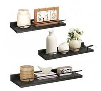 VINATO Lot de 3 Étagère Murale en Bois 40x15x4.5CM pour Cuisine Salon Bureau et Chambre, Rangement Mural, Noir