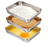 VINATO Lot de 3 Plateaux Inox Rectangulaires, Boîtes de Conservation Alimentaire, Bacs Gastronomiques pour Panure, Cuisson et Service, 25.5x20x4.5cm