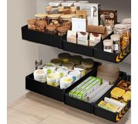 VINATO Lot de 3 Tiroir Coulissant Cuisine, 3 Tailles (27 x 40 x 7 cm, 18 x 40 x 7 cm, 13 x 40 x 7 cm), Placard et Rangement - Installation Facile (Adhésif ou vis) -Noir