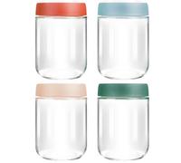 VINATO Lot de 4 Bocal en Verre avec Couvercle 350ml,Bocal Overnight Oats