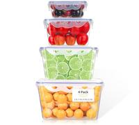 VINATO Lot de 4 Boîtes de Conservation Carrées Hermétiques - Empilables, Sans BPA - Pour Meal Prep & Congélation (4 Tailles: 280ml à 2800ml, 9.8×9.8×5.1 cm à 19×19×11.9 cm)
