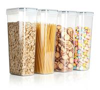 VINATO Lot de 4 Boîtes de Rangement Hermétiques 2,8L avec Couvercle - Transparent, Empilable, Sans BPA - Pour Céréales, Farine, Pâtes - Conservation Alimentaire avec 24 Étiquettes