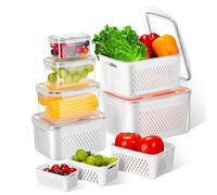VINATO Lot de 6 Boîte Rangement Frigo, (0.38+0.8+1.7+3.15+4.15+6.2L) Boite avec Passoire pour Fruits Légumes, Adapté au micro-ondes et au lave-vaisselle, Sans BPA