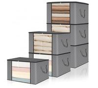 VINATO Lot de 6 Sac Rangement Vetement, Boite de Rangement Déménagement Pliable avec Poignée Renforcée Non-Tissé Cartons Déménagement Sous Lit pour Couvertures Jouets Vêtements, Gris