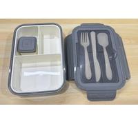 VINATO Lunch Box, Boîte Bento Repas 1400ml, Bento Lunch Box avec 3 Compartiments et Ustensiles Lunchbox Enfant Adulte pour École Pique-Nique Travail pour Micro-onde Lave-vaisselle, Gris