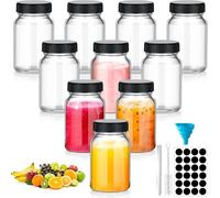 VINATO Mini Bouteilles en Verre 60ml 10 Pièces avec Couvercle, Petites Bouteilles à Remplir, Kit avec Entonnoir, Brosse, Stylo et Étiquettes, Petits Pots pour Fruits, Sauces, Confiture
