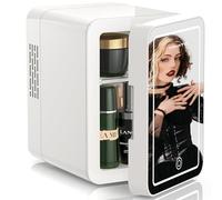 VINATO Mini Frigo 4L, Mini Frigo de Chambre, Réfrigérateur pour Soins de la peau avec Miroir LED, petit Réfrigérateur avec Fonction de Chauffage et de Refroidissement, pour Voiture, Bureau, Camping