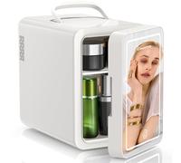 VINATO Mini Frigo de Chambre, 6L Frigo Skincare & Cosmetique avec Miroir LED, Petit Réfrigérateur avec Fonction de Chauffage et de Refroidissement, pour Voiture, Bureau, Camping, Dortoir