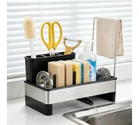 VINATO Organisateur d'évier de Cuisine Support de Rangement d'évier en Acier Inoxydable avec écoulement pivotant à 360° Organisateur d'évier de Cuisine pour Porte-éponge et de Serviettes