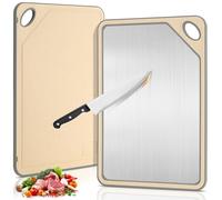 VINATO Planche à Découper en Acier Inoxydable et Fibre de Blé, 40X28cm Double Face, Antidérapante, Facile à Nettoyer, avec Trou de Suspension, Planche à Découper Professionnelle pour Cuisine