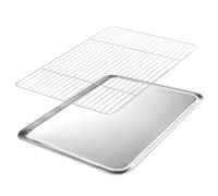 VINATO Plaque Four avec Grille en Acier Inoxydable - Set Plaque Pâtisserie 31x24 cm & Grille Réfrigération, Plaque Four Universelle, Grille Four Inox, Lèche Frite Four Universel, Spülmaschinenfest