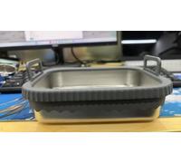 VINATO Plat Four Inox 21x16x5,5 cm avec Grille et Poignées Silicone, Accessoire pour Air Fryer compatible avec Ninja AF400/AF451/AF500, Passe au Lave-vaisselle