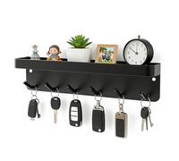 VINATO Porte-clés Mural Noir avec Plateau & 6 Crochets - Porte Clef en Acier au Carbone, Autocollant ou Perçage, Support Clef Mural pour Entrée, Couloir, Cuisine & Bureau (24,5x4,5x6cm)