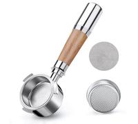 VINATO Porte-filtre Sans Fond 51mm - Compatible avec DeLonghi EC680/EC685/EC885/EC890 - En Acier Inoxydable avec Manche à Café en Noyer (3 Oreilles)