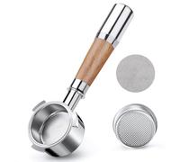 VINATO Porte-filtre Sans Fond 54mm - Compatible avec Breville Barista BES870/878/880 Machine - En Acier Inoxydable avec Manche à Café en Noyer (3 Oreilles)