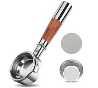 VINATO Porte-filtre Sans Fond 58mm - Compatible avec Breville Dual Boiler BES900XL, BES920XL, BES980XL, BES990BSS - En Acier Inoxydable avec Manche à Café en Noyer (2 Oreilles)