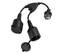 VINATO Rallonge Double Prise, 2 en 1 Schuko Câble de Rallonge Court avec Housse Imperméable Rallonge Electrique Exterieure IP44 pour Maison, Bureau, Jardin, 16A/250V/3680W, Noir