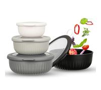 VINATO Saladier Avec Couvercle 4 Pièces, 0.4L/0.78L/1.4L/2.2L, TPE+PP Sans BPA - Lavable Lave-Vaisselle, Micro-Ondes & Frigo | Bol Avec Couvercle | Bol Petit Dejeuner, Noir