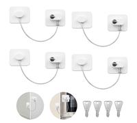 VINATO Sécurité Placard Enfant 4 Pièces - Bloque Porte Bébé sans Perçage pour Tiroirs, Réfrigérateur et Portes - Blanc, avec 4 Clés - Protection en ABS & Acier Inoxydable