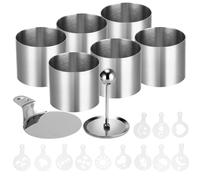 VINATO Set 26 pièces Mini Cercles à Entremets Ø6 cm INOX, Anneaux à Dessert sans Soudure avec Spatule & Pochoirs, Antiadhésif, Lave-Vaisselle, pour Mousse, Pâtisserie, Burger