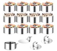 VINATO Set de 12 Cercles à Desserts avec 2 couvercles et 2 socles, Cercle de Service en Acier Inoxydable, diamètre 8 cm pour Mousse Ronde, adapté aux moules à Biscuits, Beignets et gâteaux