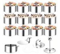 VINATO Set de 12 Cercles de Service en Acier Inoxydable avec 4 Couvercles et 4 Fond - 16 Gabarits de Décoration - Cercles à Mousse Ronds Ø 8 cm pour Biscuits, Donuts et Gâteaux