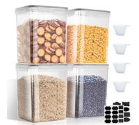 VINATO Set de 4 Boîtes de Conservation 5.2L - Récipients Hermétiques Sans BPA avec 24 Étiquettes & 4 Tasses à Mesurer, Idéal pour Céréales et Farine