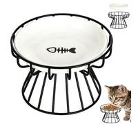 VINATO Support Métal Gamelle Chat Surélevée, Design Plat Bol Céramique Surélevée pour Chat, Lavable au Lave-Vaisselle et Stable