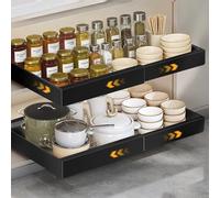 VINATO Tiroir Coulissant Cuisine, Tiroir Telescopique, Largeur Ajustable Placard (32-52cm L X 42 Cm P X 7.5 Cm H), Rangement Cuisine Adhesif, Plateau Coulissant Cuisine, Noir