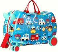 VINATO Valise Cabine 48 cm Petite Valise à Roulette avec Siège Intégré, Bagage Cabine Léger, Bleu Motifs Voiture, 17 Pouces
