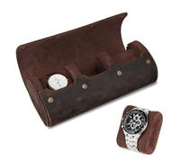 VINBAGGE Boîte à Montres en Cuir Véritable pour Homme - Étui de Voyage 3 Montres Style Vintage - Organisateur Rangement en Cuir Crazy Horse - Coffret Cadeau Luxe Effet Patiné