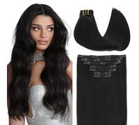 VINBAO Extensions à Clips Cheveux Naturels 7 Pcs 14'' 35cm Noir Naturel 140g Varis Cheveux Humains Extension Cheveux Naturel Lisse Raides Rajout Cheveux Clip Maxi Volume #1B(7C#1B-14pouces)