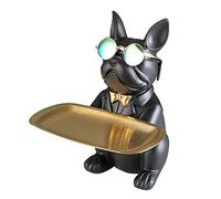 Vinbcorw Cool Bulldog Sculpture Statue française avec Plateau en Acier Inoxydable, Statue, décoration de Table, Mode, ameublement, Multifonction, Rangement de Bureau,Noir,B