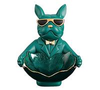 Vinbcorw Figurine Bouledogue français avec Plateau en Acier Inoxydable,Décoration de Table décoration Sculpture ol Statue Petites pièces, récipi