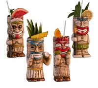 Vinbcorw Lot de 4 Tasses à Cocktail Tiki - Tasse givrée Exotique avec 4 pailles, Tiki Party Creative Cocktail Glass Drinks Bar Drinkware Premium Tropical Exotic Cute Barware,A5
