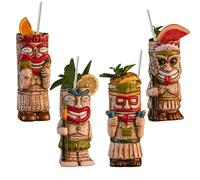 Vinbcorw Lot de 4 Tasses à Cocktail Tiki - Tasse givrée Exotique avec 4 pailles, Tiki Party Creative Cocktail Glass Drinks Bar Drinkware Premium Tropical Exotic Cute Barware,A1