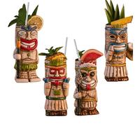 Vinbcorw Lot de 4 Tasses à Cocktail Tiki - Tasse givrée Exotique avec 4 pailles, Tiki Party Creative Cocktail Glass Drinks Bar Drinkware Premium Tropical Exotic Cute Barware,A2