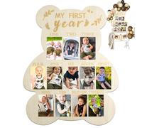 VinBee Cadre photo souvenir de 1er anniversaire 41 x 33 cm avec inscription « My First Year » - Cadeau de naissance pour les mamans et les papas - Kit de présentation multi-photos 12 mois
